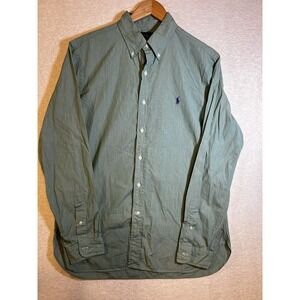 RALPH LAUREN Button Down Men's sz 16 (40-41) Green Long Slv EUC